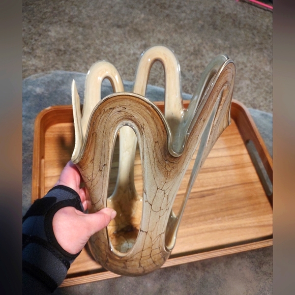 Vintage Makora Krosno open handkerchief unique beautiful blown glass vase decor - Picture 7 of 16